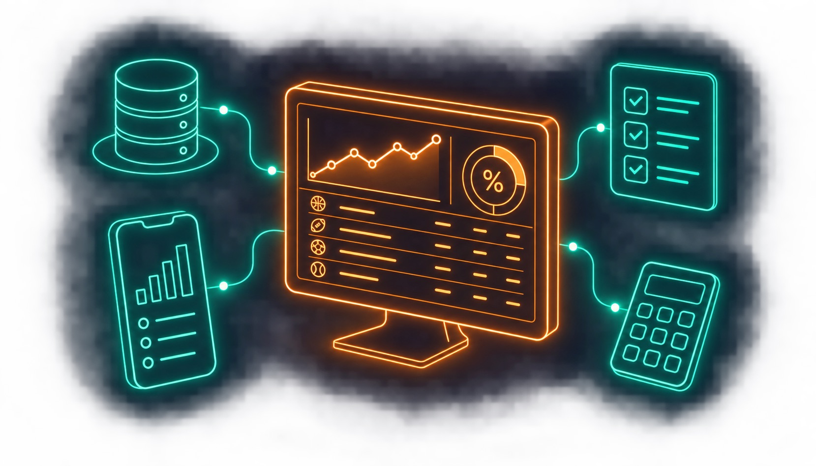 Neon analytics software dashboard connected to betting research tools