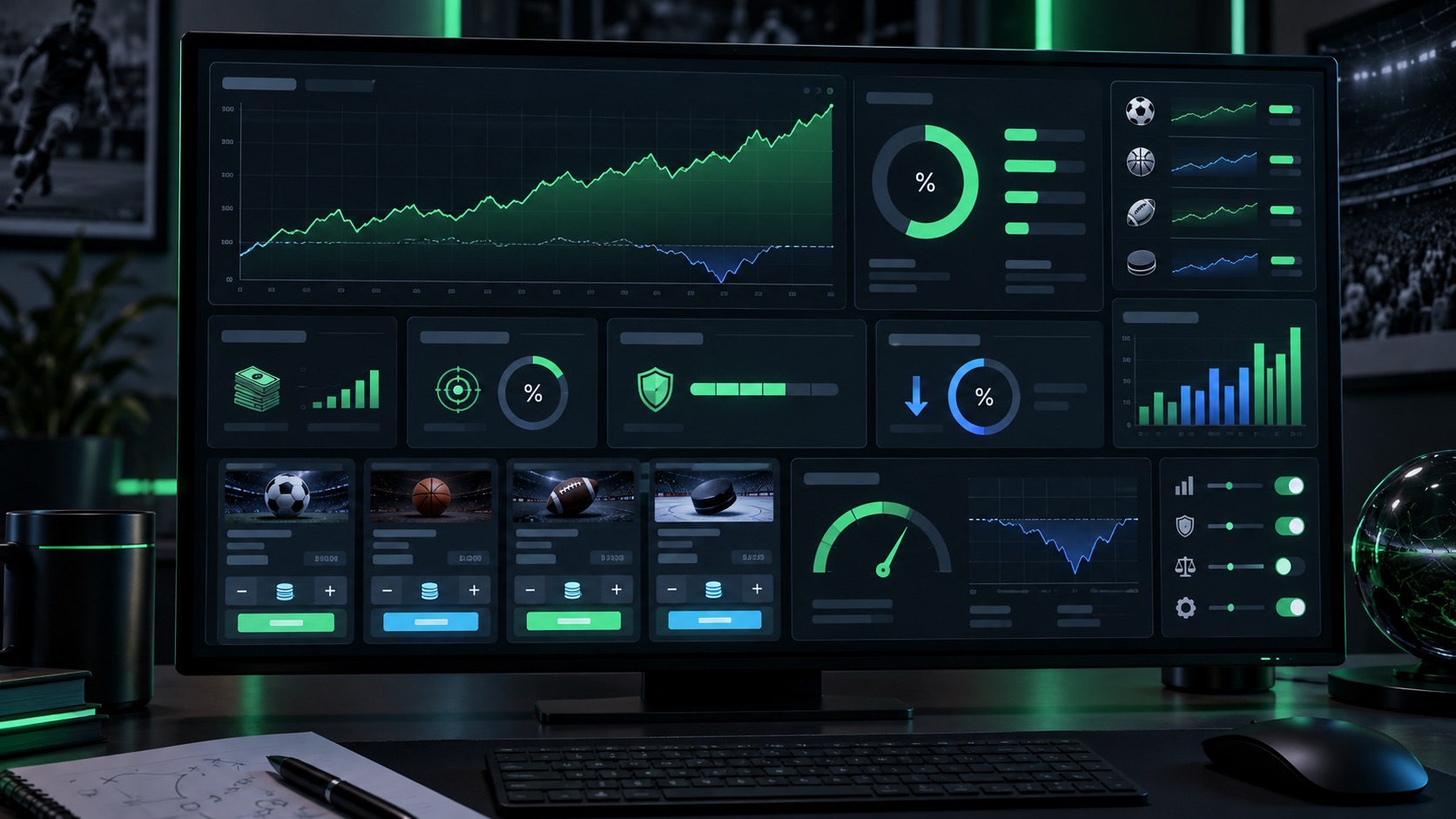 Sports betting bankroll calculator examples dashboard with unit sizing, drawdown, and risk controls